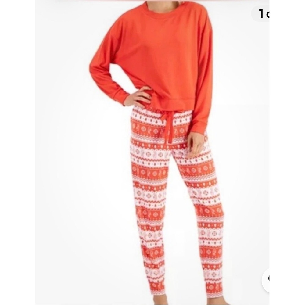 Jenni Intimates XXL Red Pajama Set Papaya Punch‎ Fair Isle Gift NWT